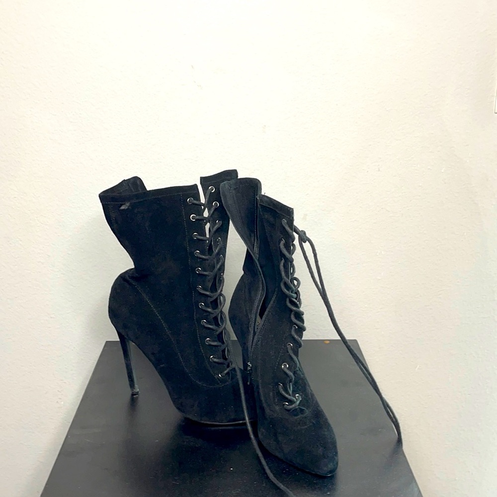 Black lace heels